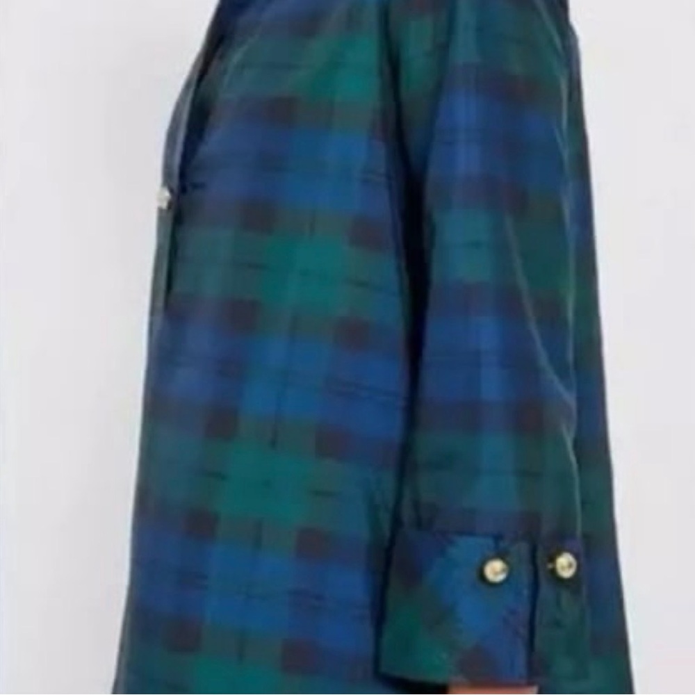 Tuckernuck Green and Blue Blackwatch Plaid French Cuff Celine Blouse Top XL - Picture 7 of 8
